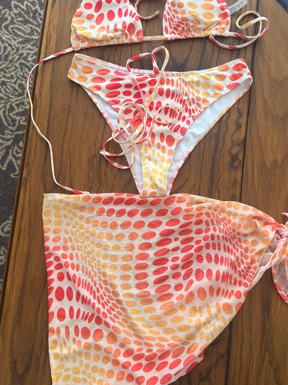 SHEIN Orange & Yellow Dot Print Bikini with Matching Sarong
